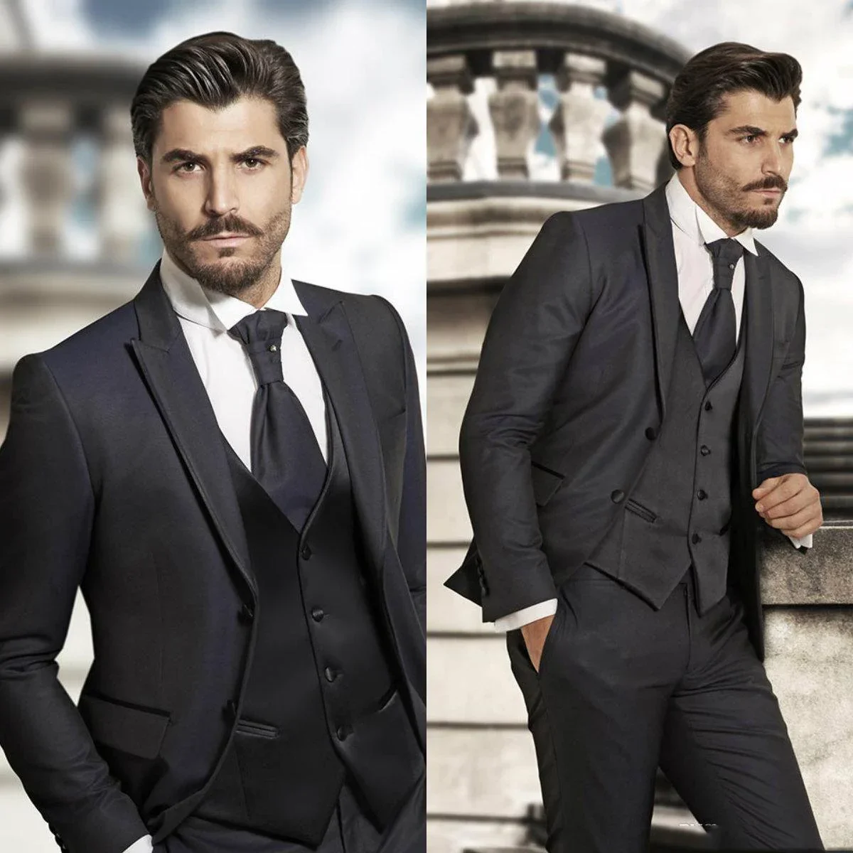 2024 Fashion Black Casual Men Suits Groom Tuxedo Slim Fit Blazer Hombre Business High Street Custom 3 Piece Set Costume Homme
