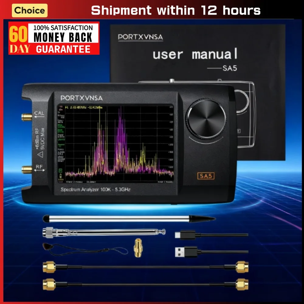 محلل الطيف PORTXVNSA SA5 محلل الطيف المحمول 100k-5.3 جيجا هرتز 2 في 1 4 بوصة IPS LCD مولد إشارة قابل للربط بالكمبيوتر