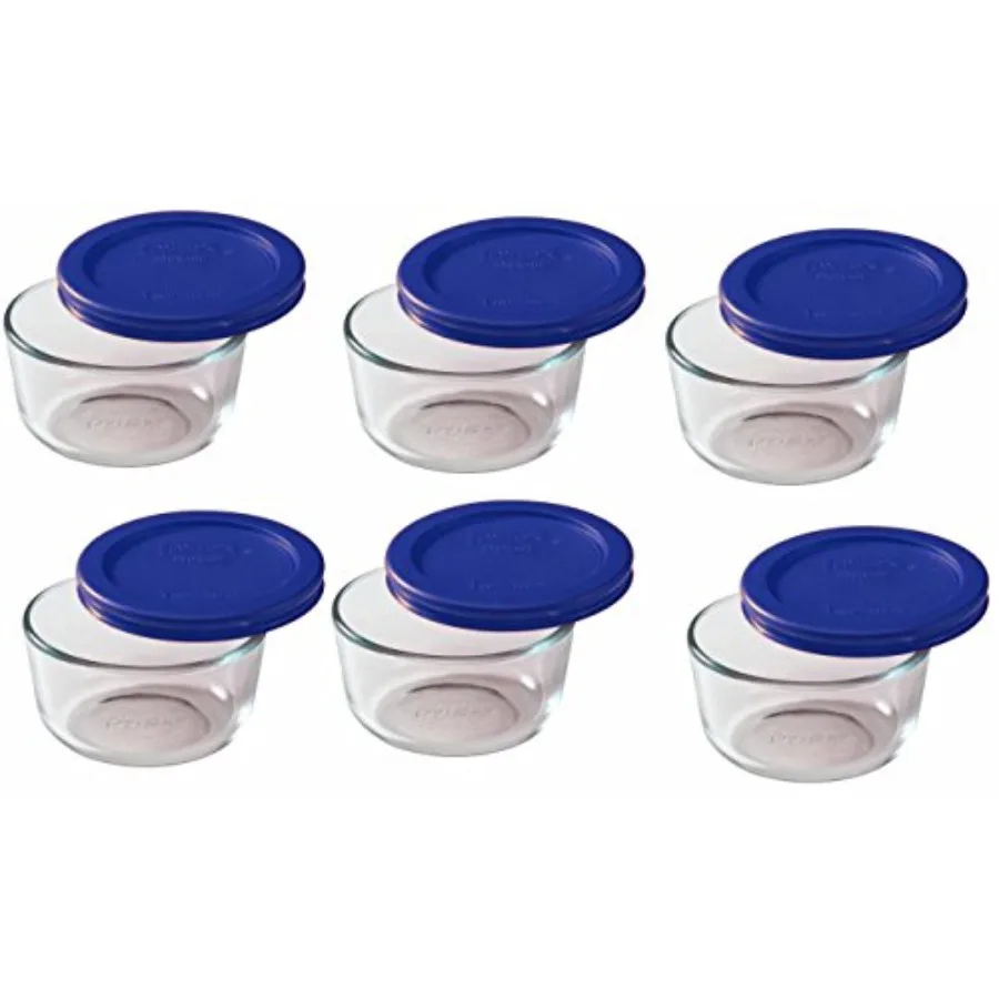 

7202 1-Cup Glass Bowl and 7202-PC Cadet Blue Lid 6-Pack - Made in USA