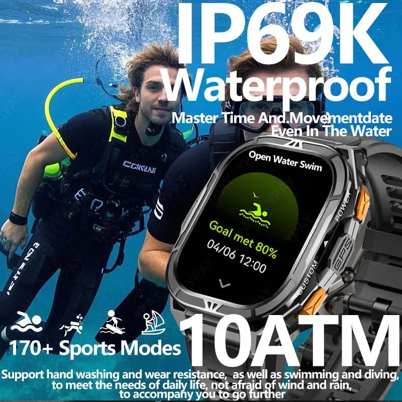 2025 New For HUAWEI GPS Smart Watch Men 10ATM IP69K Waterproof BT Call Compass Altimeter Barometric 1.96" AMOLED Smart Bracelet
