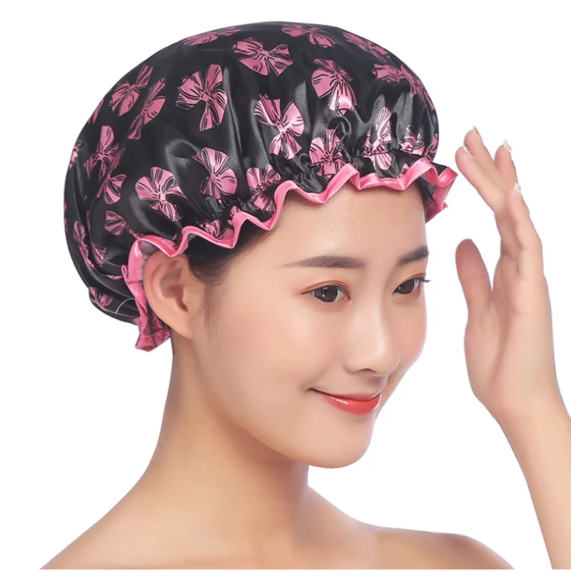 Thick 1Pcs Waterproof Bath Hat Double Layer Shower Hair Cover Women Supplies Shower Cap Bathroom Accessories