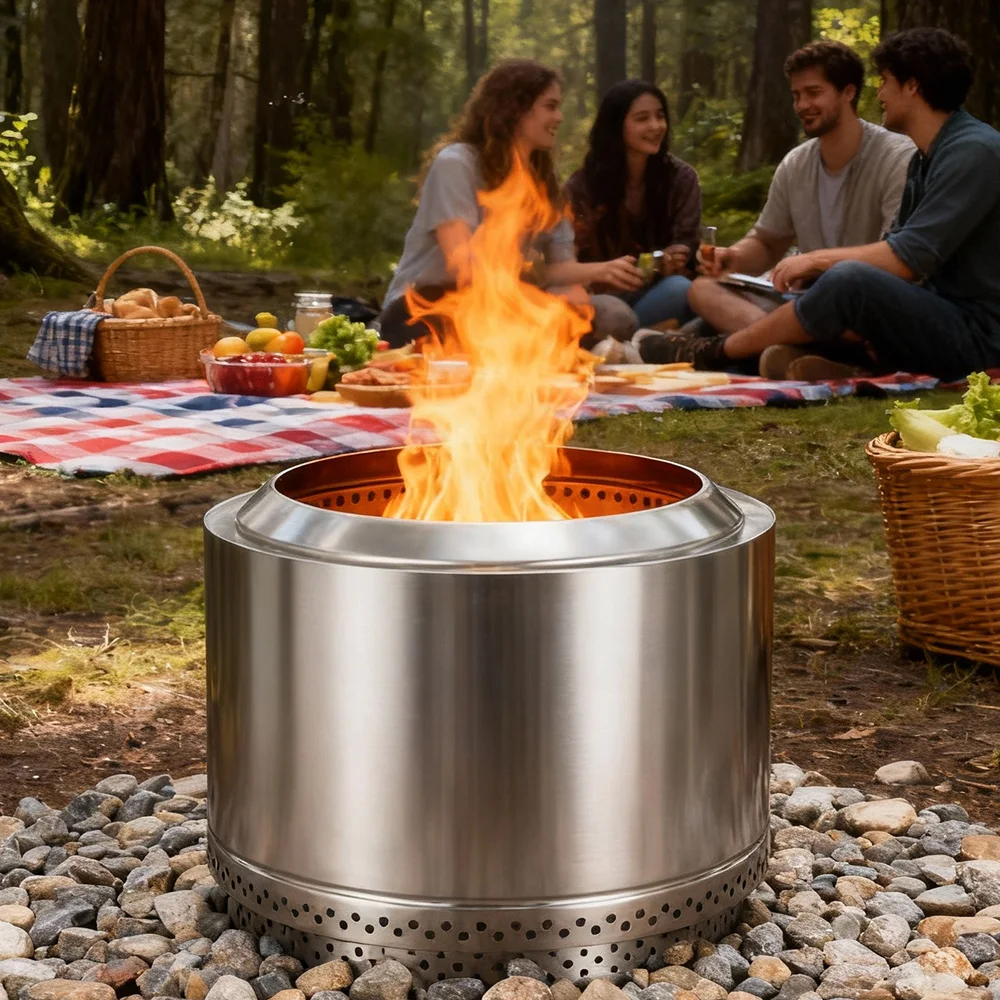 

26-дюймовая бездымная костра, уличная портативная бездымная костра для кемпинга, дровяная печь из нержавеющей стали