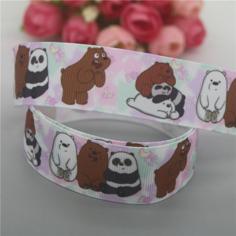 DHK 50yards Bear Duck Pig Hedgehog Printed Grosgrain Ribbon Accessories Material Headwear Decoration DIY Sewing Craft S1918