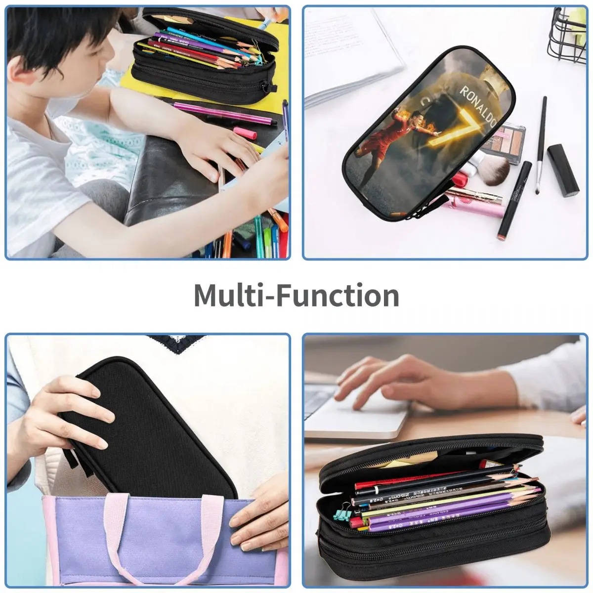 Large-capacity Pencil Case CR7 Cristiano Ronaldos Football Fans Player Office Supplies Double Layer Pencilcase Women Make Up Bag