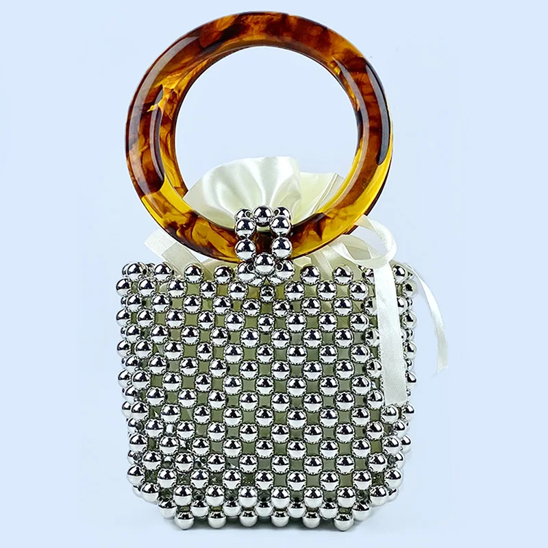 

24 New Niche Designs, High-end Textured Beaded Woven Bead Bag, Circular Ring Portable Bucket Bag クロエトートバッグ