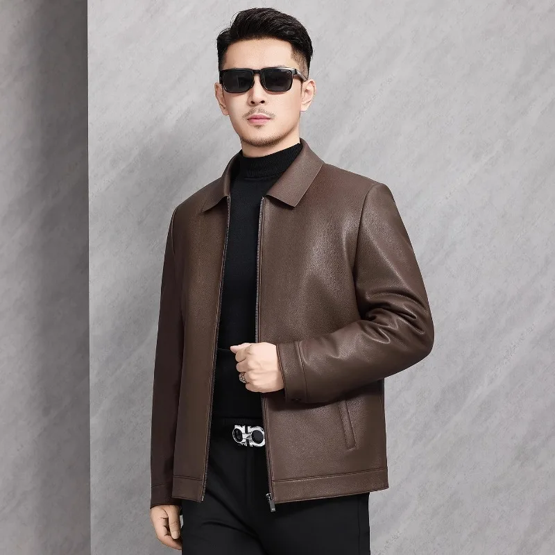 

Luxury Sheepskin Leather Men Turn-Down Collar Genuine Leather Coat Men's Short Coat