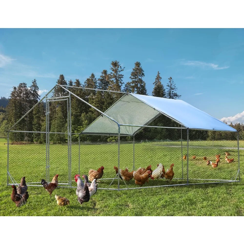 

PETSFIT Chicken Coop Run with Anti-Rust Durable Steel, Large Walk-in Poultry Cage Chicken Runs for Yard with Cover, Chicken Pen