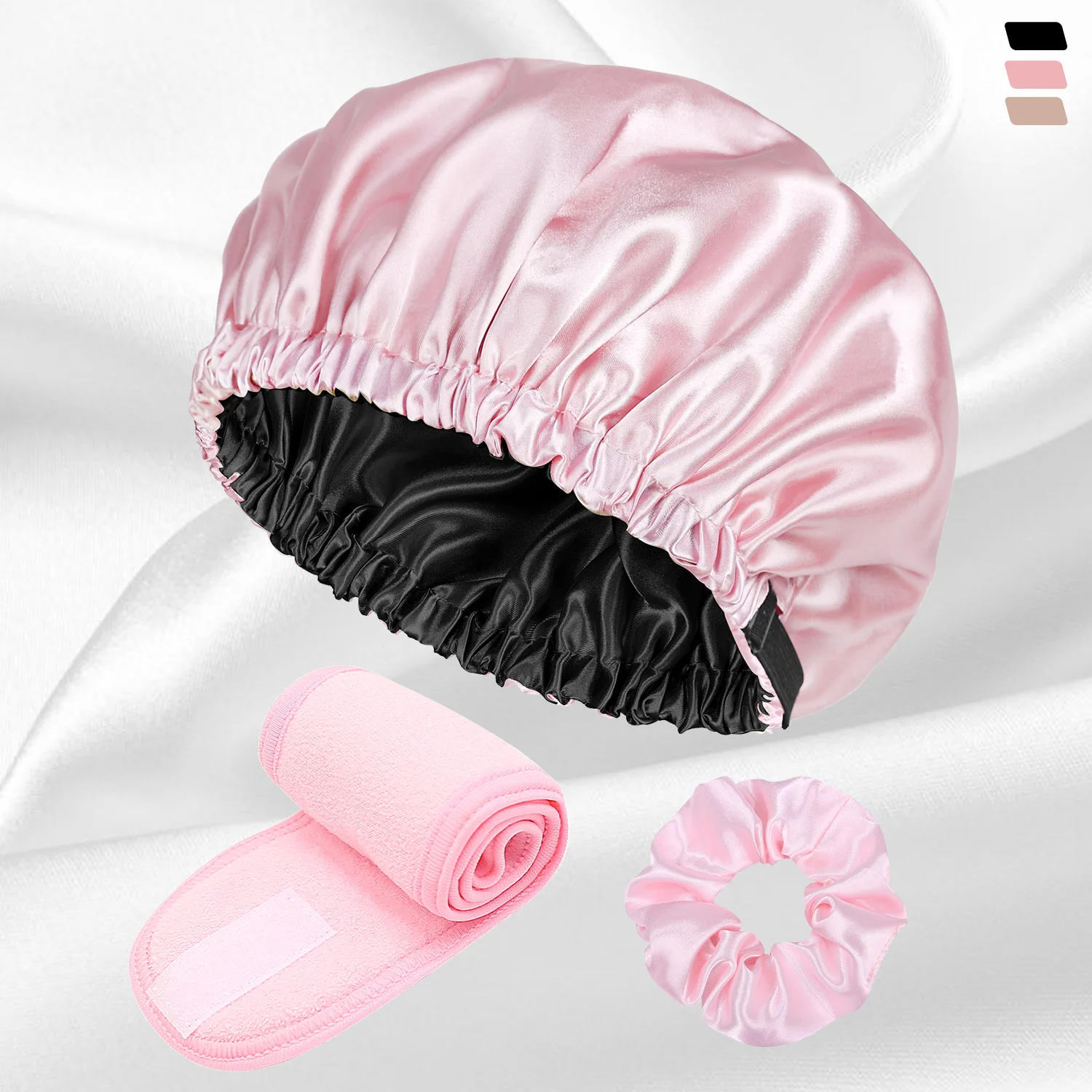 New Women Large Satin Bonnet Silky Night Sleeping Cap Adjusting Button Night Hat Beauty Salon Hair Care Hat Bathroom Products