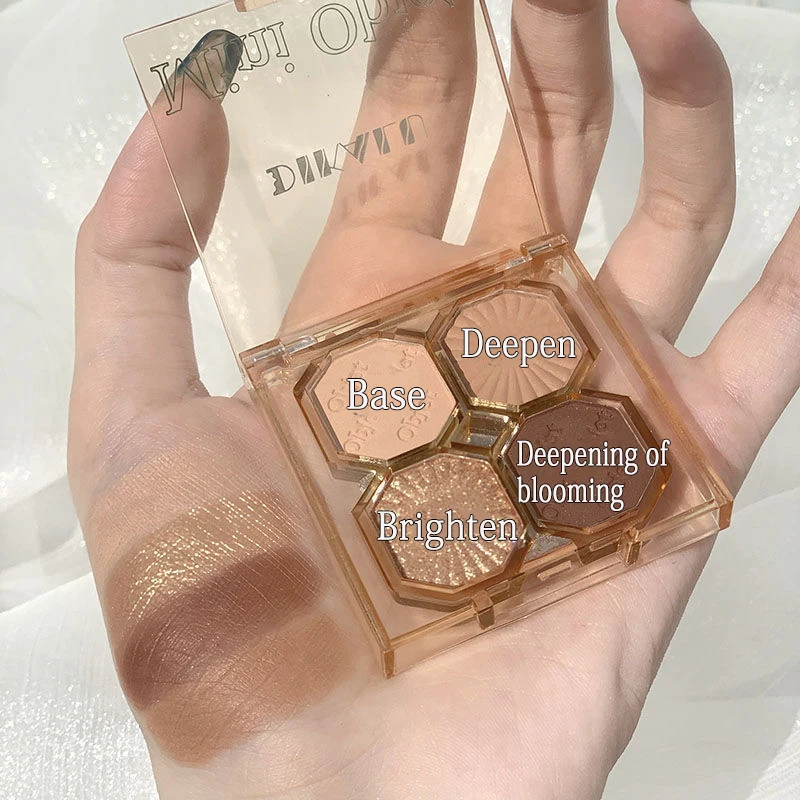Vierfarbige Lidschatten-Palette in Schokoladenbraun, Tägliche Leuchtende Glänzende Matte Erdtöne, Wasserfester Glitzer-Schimmer-Lidschatten – Detail 10
