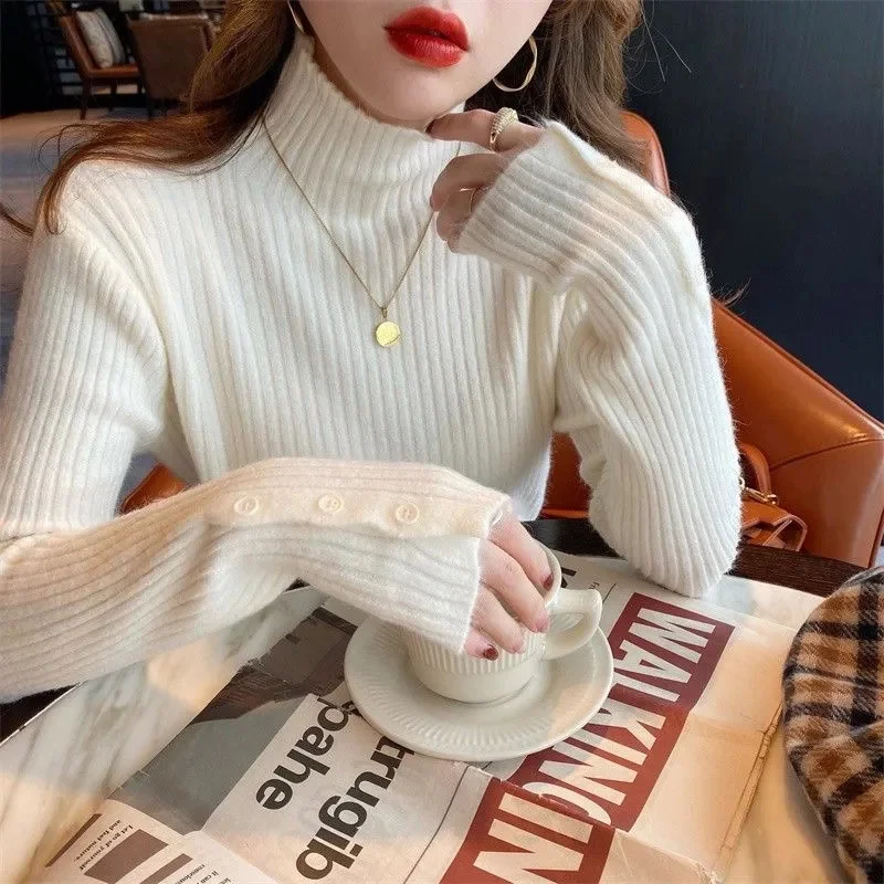 

Women Autumn Winter Turtleneck Sweater Elegant Slim Solid Ribbed Knitted Cashmere Jumpers Female Long Sleeve Pullover Knitwear