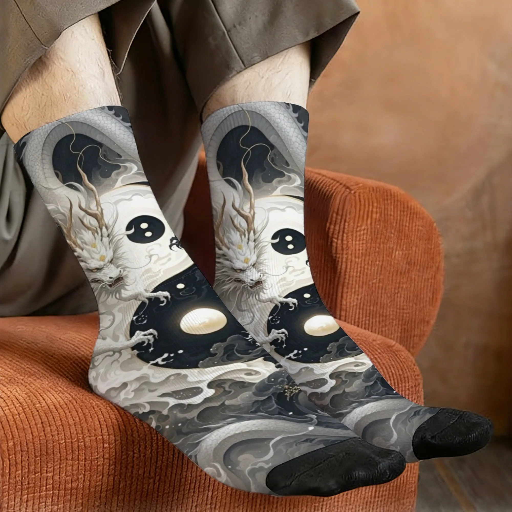 Yin Yang Double Dragon Art Socks Smooth Reinforced Toe No-pilling Men's Socks Commuting City Walks Music Festivals Novelty Socks
