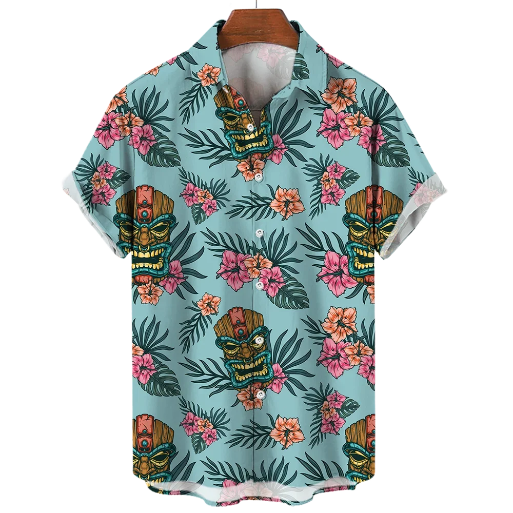 2024 Men\'s Shirts Streetwear Beach Male Shirt Short Sleeve Eu Size Cotton Skull 3d Hawaiian Shirt Man Oversized Summer Casual 5X