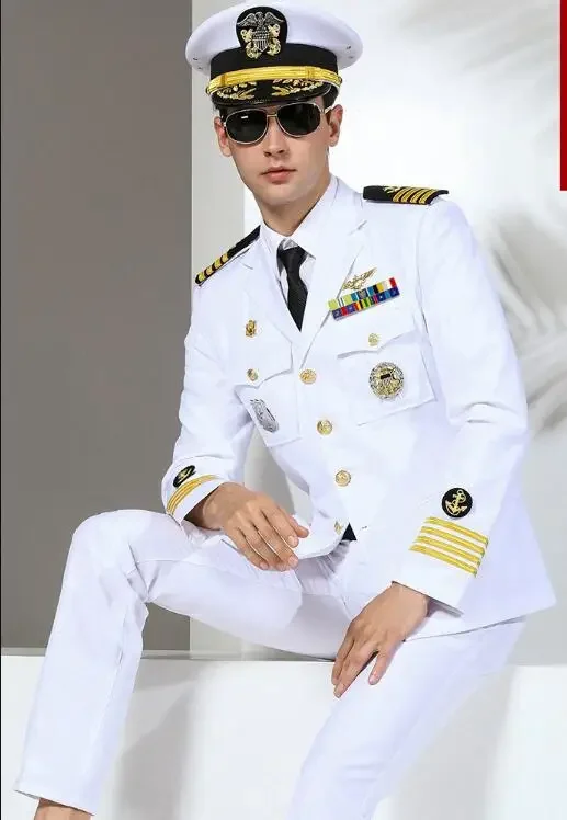 

Autumen Navy Uniform Captain Yacht Uniform Suit Men White US Officer Include Accessories