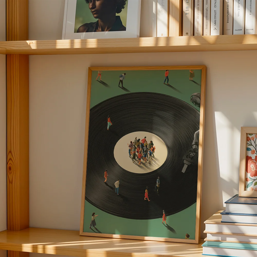 2D Flat Vinyl Record Music Paintings Are Suitable Decoration in Living Rooms Bedrooms Offices They Feature A Retro Music Theme.