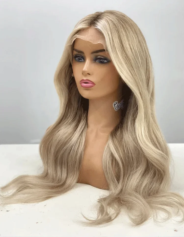 

Invisible Transparent Lace Blonde Balayage Wig with Dark Roots Party Wigs Lace Front Wig Synthetic HD Wigs For Women Cosplay