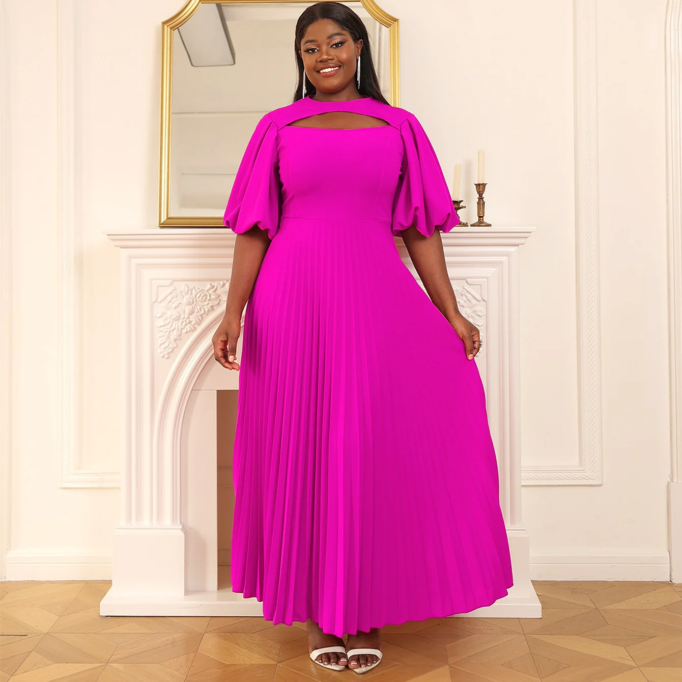 Plus Size Large Women\'s Dress  Lantern Sleep Hollow Waist Pleated Dress Comfort Commuter Casual Dress Pleated Skirt 2023