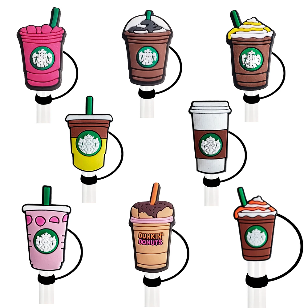 Cartoon Coffee Straw Cover Cap 10MM Drink Straw Plug Silicone Reusable Splash Proof Drinking Cup Straw Cap accessories Pendant