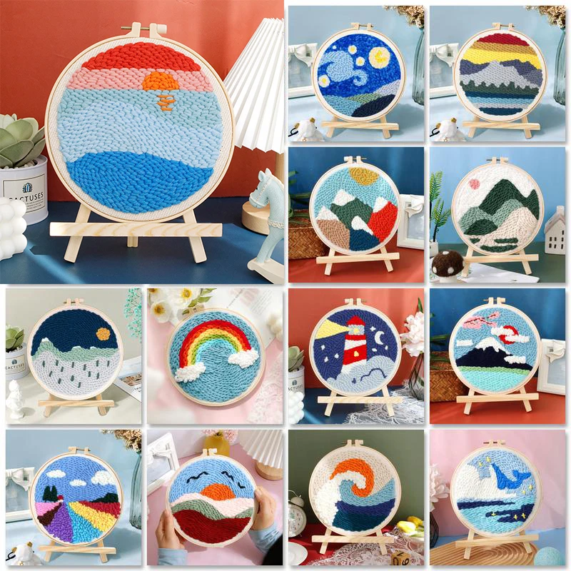

GATYZTORY Diy Punch Needle Kits for Adults Beginner Punch Needle Fabric Yarns Embroidery Needlework Cross Stitch Diy Crafts