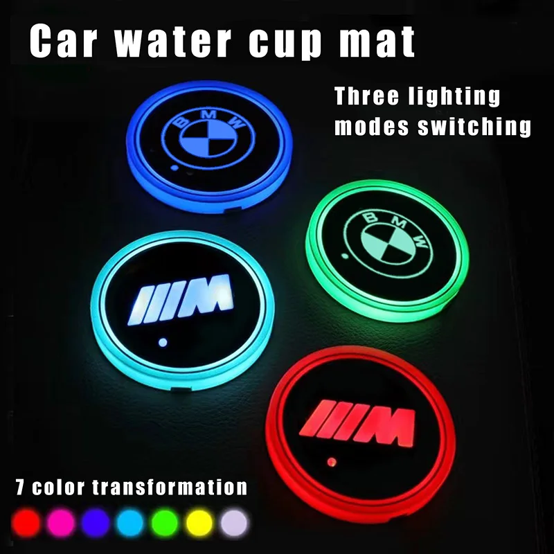 7 Color LED Car Cup Holder Light Luminous Coaster Water Cup Pad For BMW 1 3 5 7 Series M Performance E46 G30 E92 E91 E61 E62 X6