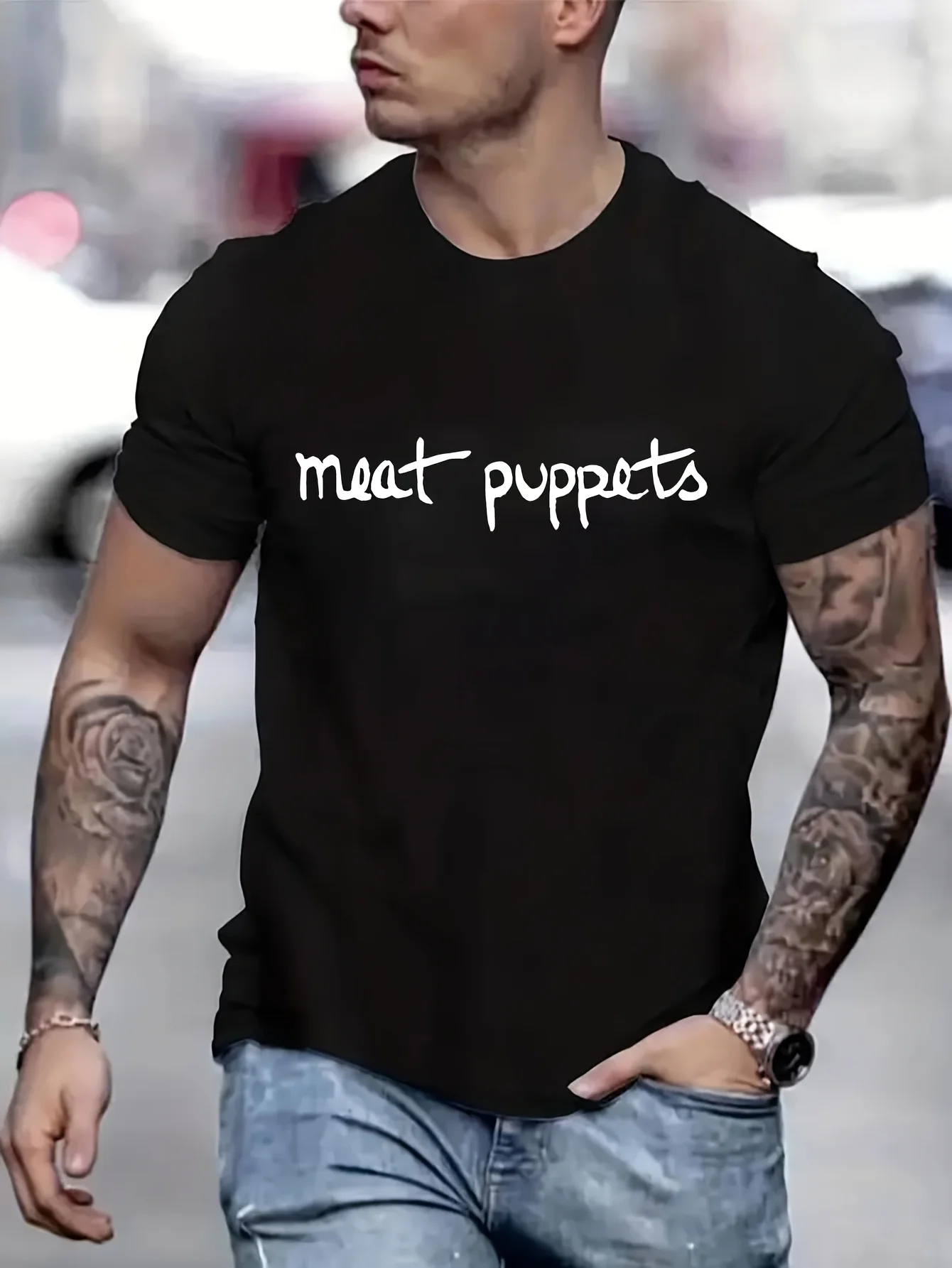 

MEAT PUPPETS Новый год 2025, мужская одежда, брендовый мужской подарок, футболка большого размера, мужские забавные футболки B5021756