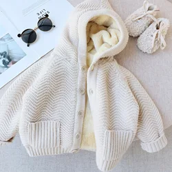 Baby Girls Boys Fleece Cardigan Kids Solid Sweater Toddler Knitted Jacket 2024 Fall Winter 1 To 8Yrs Children's Clothing Casual