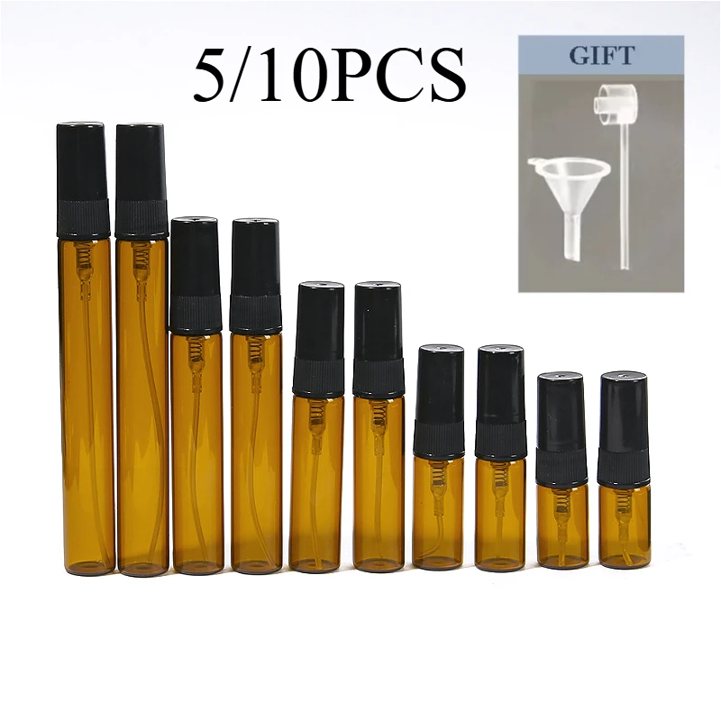 5/10 Stück Packung 2–10 ml klare Mini-Parfüm-Glasflasche, leere Kosmetikflasche, Probe, Reagenzglasfläschchen, bernsteinfarbene, nachfüllbare Flaschen