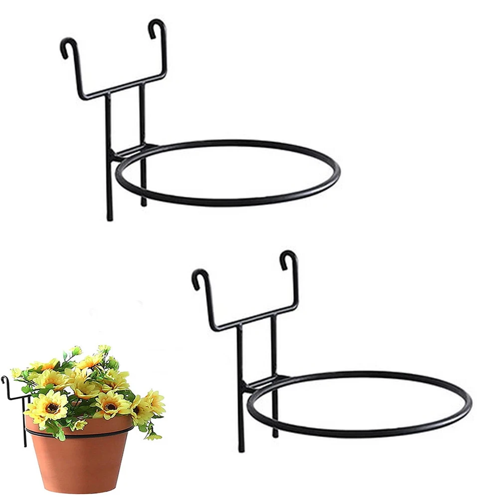Wrought Iron Hanging Plant Stands Wall Mount Flower Pot Holders For Balcony Railing Outdoor Garden Decoration 4pcs