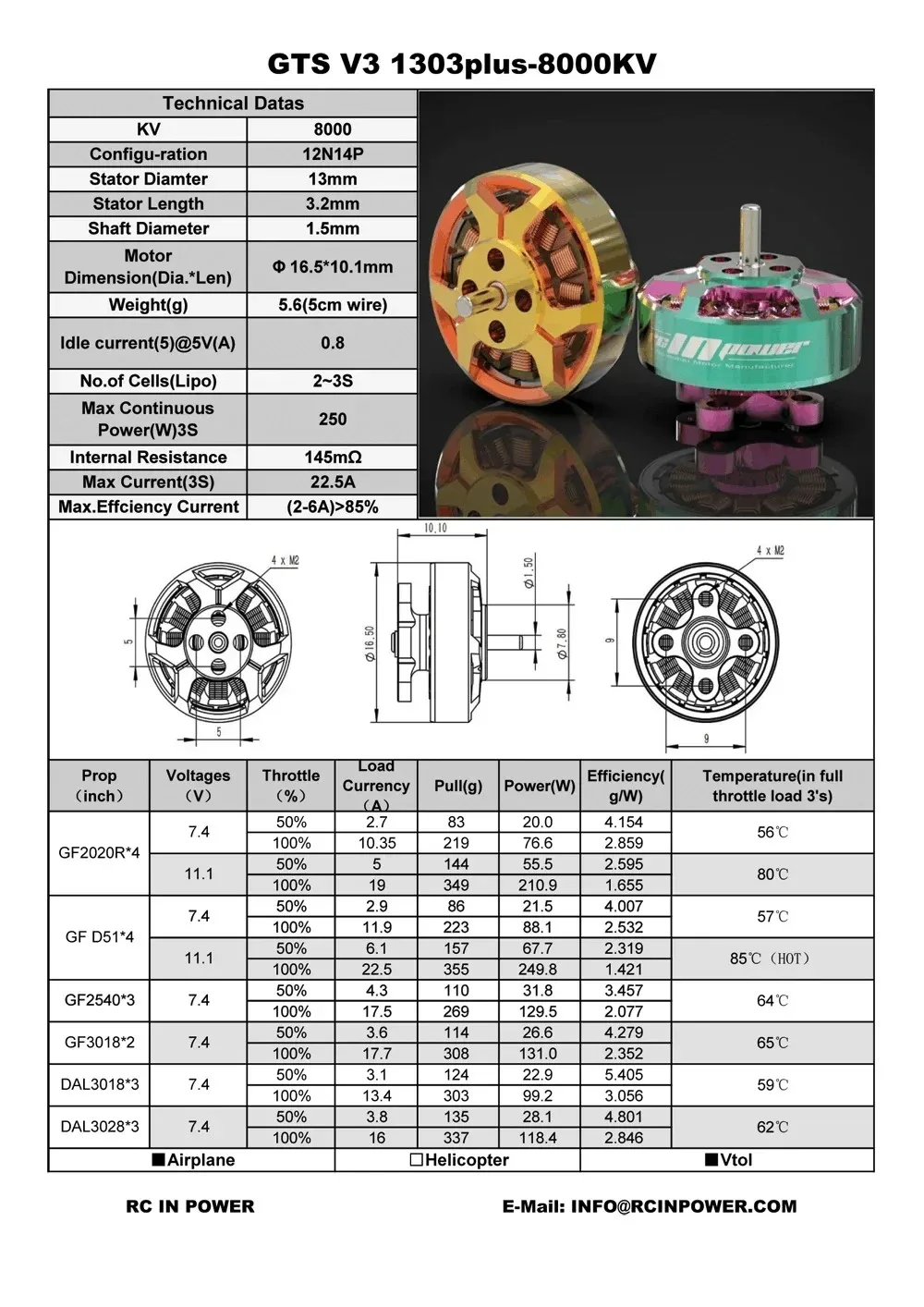 Rcinpower Gts V3 1303 Plus Bürstenloser Motor 5000/6000/8000/11500kv für Dji O3 Rc Fpv Freestyle 2-3 Zoll Drohne – Detail 2