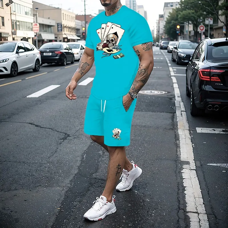 

Summer New Men's Set 3D Printing Series T-shirt+Shorts 2-piece Set Fashion Street Clothing Casual Slow Running Men's Sportswear