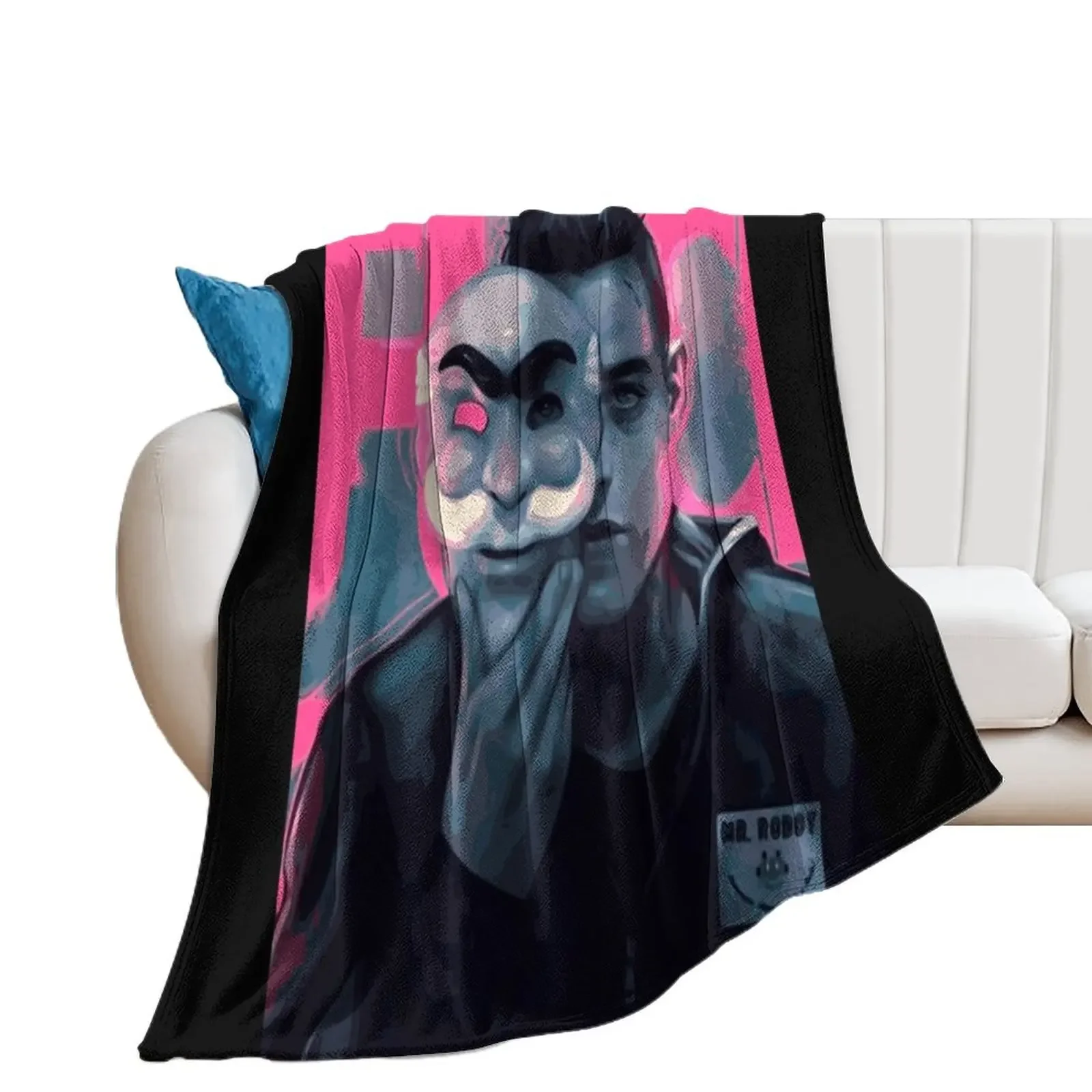 Mr. Robot and His Mask - Rami Malek Fanart Throw Blanket Plush Soft Big warm for winter Stuffeds Blankets