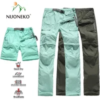 NUONEKO, pantalones de senderismo de verano para mujer, pantalones deportivos de Trekking para mujer, pantalones Cargo finos de secado rápido, pantalones cortos extraíbles para acampar al aire libre