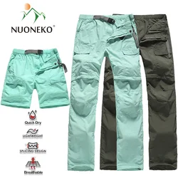 NUONEKO Women's Summer Hiking Pants Women Trekking Sport Quick Dry Thin Cargo Trousers Removable Outdoor Camping Pants Shorts