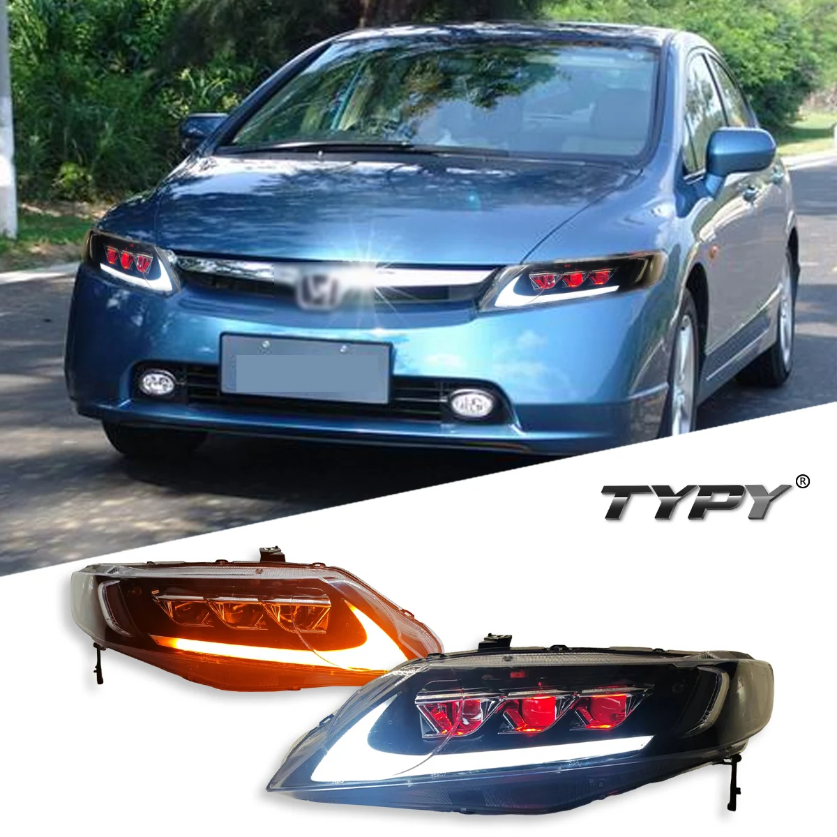 

TYPY Car For Honda Civic 8th Headlight 2006-2011 Upgrade Modified to New DRL Dynamic Turn Signal LED Headlight Auto Accessories