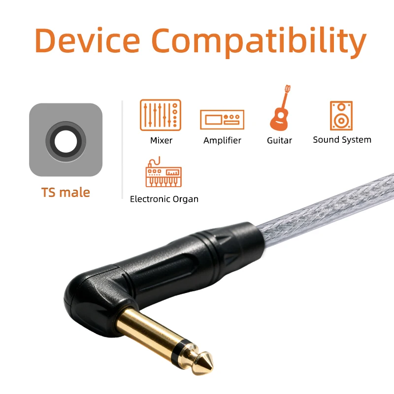 

6.35mm TS Mono Audio Cable Hi-Res Anti-Noise Durable Plug Play Hi-Fi Sound Audio Devices Guitar/Bass/Amplifier/Studio Equipment