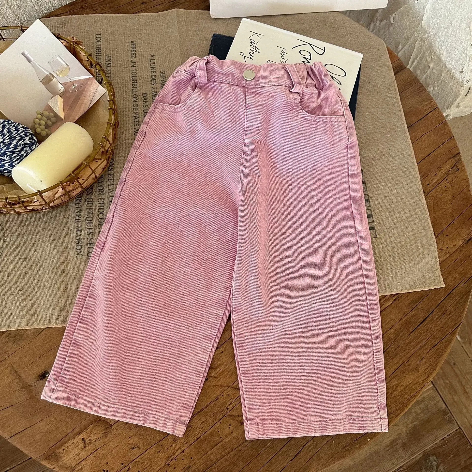 2023 Korean Spring Autumn Girls Straight Wide Leg Pants Cotton Casual Simple Kids Pants Children Solid Color Pants