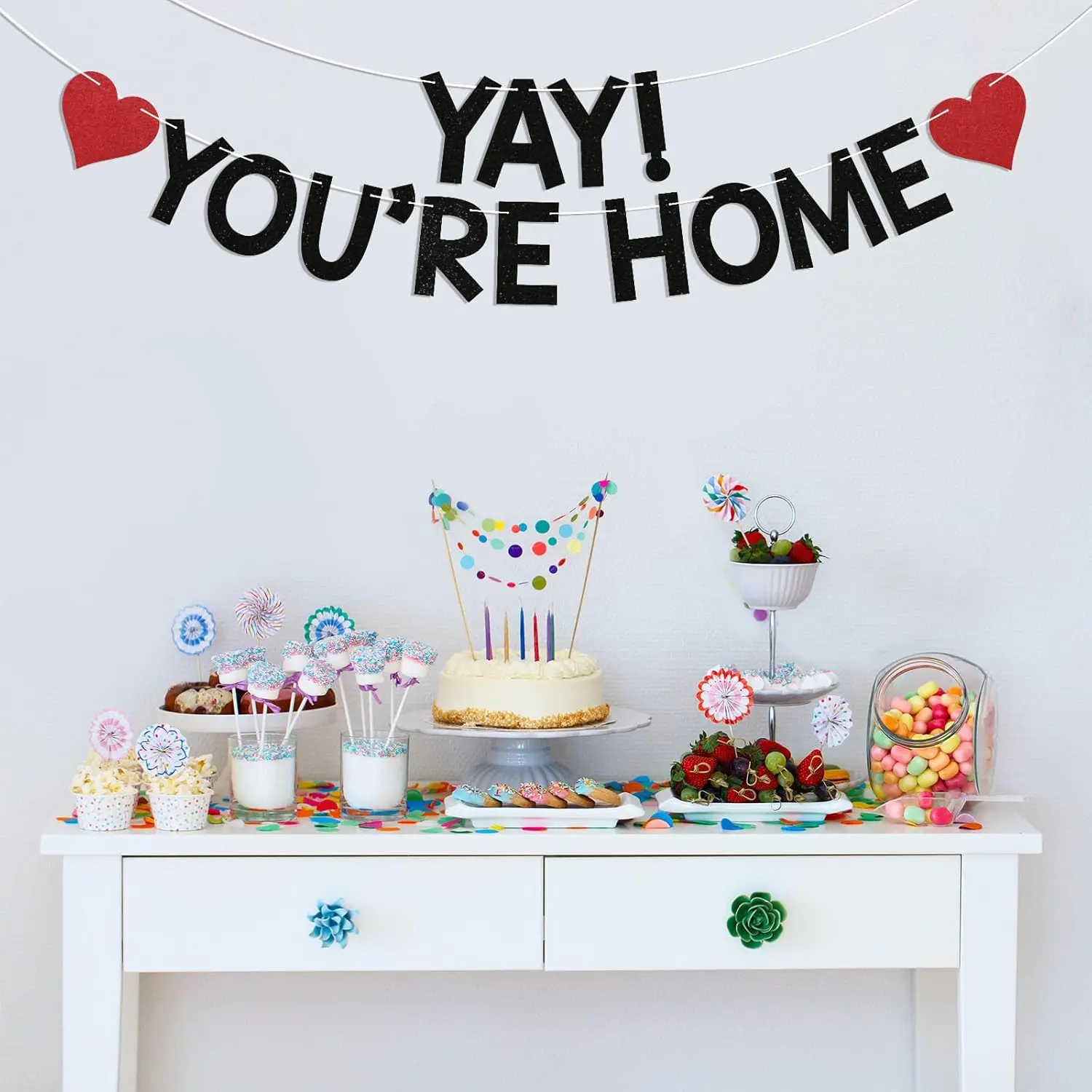 يا! أنت المنزل! لافتة - لافتة مرحبًا بكم في العودة إلى المنزل، لافتة رايات حفلات لم شمل العائلة، ديكورات حفلات المنزل باللون الأسود #2
