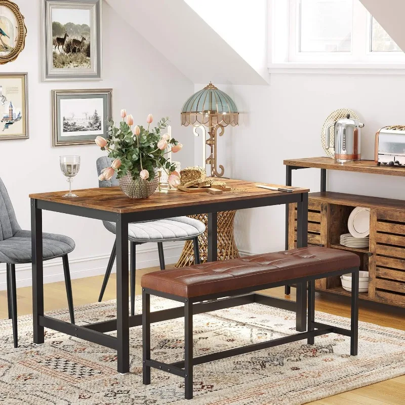 

47 Inches Dining Room Table for 4, Industrial Style with Heavy Duty Metal Frame, 47.2 x 29.5 x 29.5 Inches, Brown