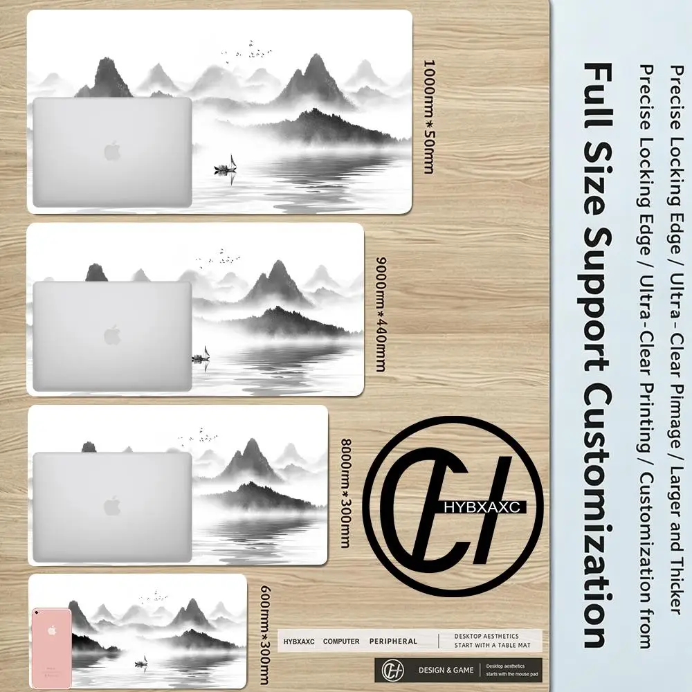 Artistic Monochrome Mountain Range Printed Desk Pad Extra Large Soft Rubber Mouse Pad Minimalist Aesthetic Gaming Mat Multi-Size