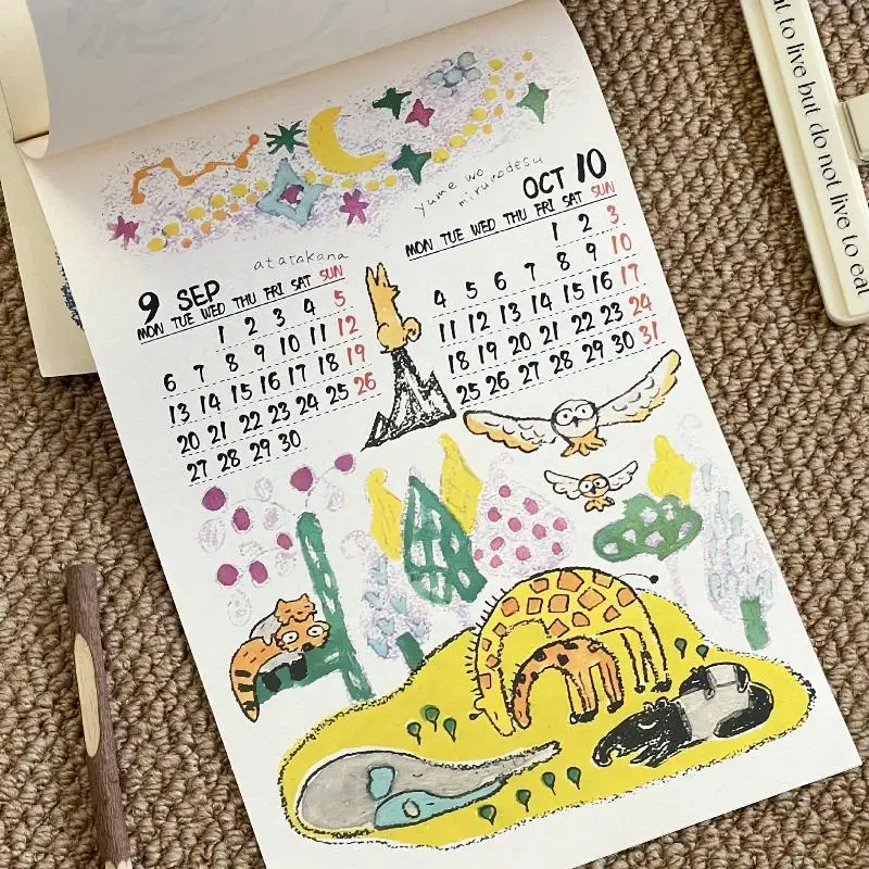 2027 Hanging Wall Calendar Lovely Land Sea Air Cartoon Animal Patterns Creative Agenda for Family Home Decoration