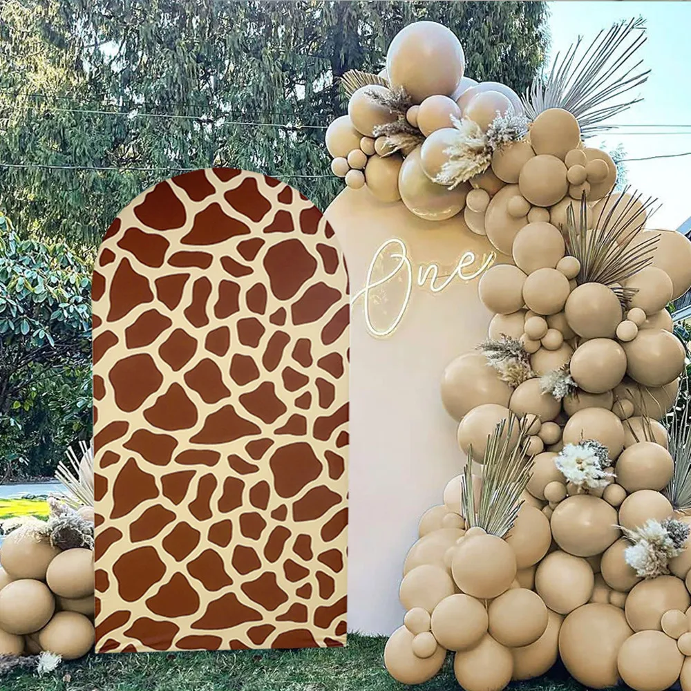 

2m×1m Giraffe Print Arch Cover Wild Jungle Birthday Theme Party Backdrop Fabric Cover Wild One Birthday Baby Shower Photo Prop D