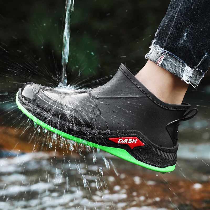 حار أحذية المطر الرجالية الجديدة للماء منخفضة أعلى أحذية المياه خفيفة الوزن عدم الانزلاق في الهواء الطلق تنوعا أحذية رياضية كاجوال أسود أحمر #6