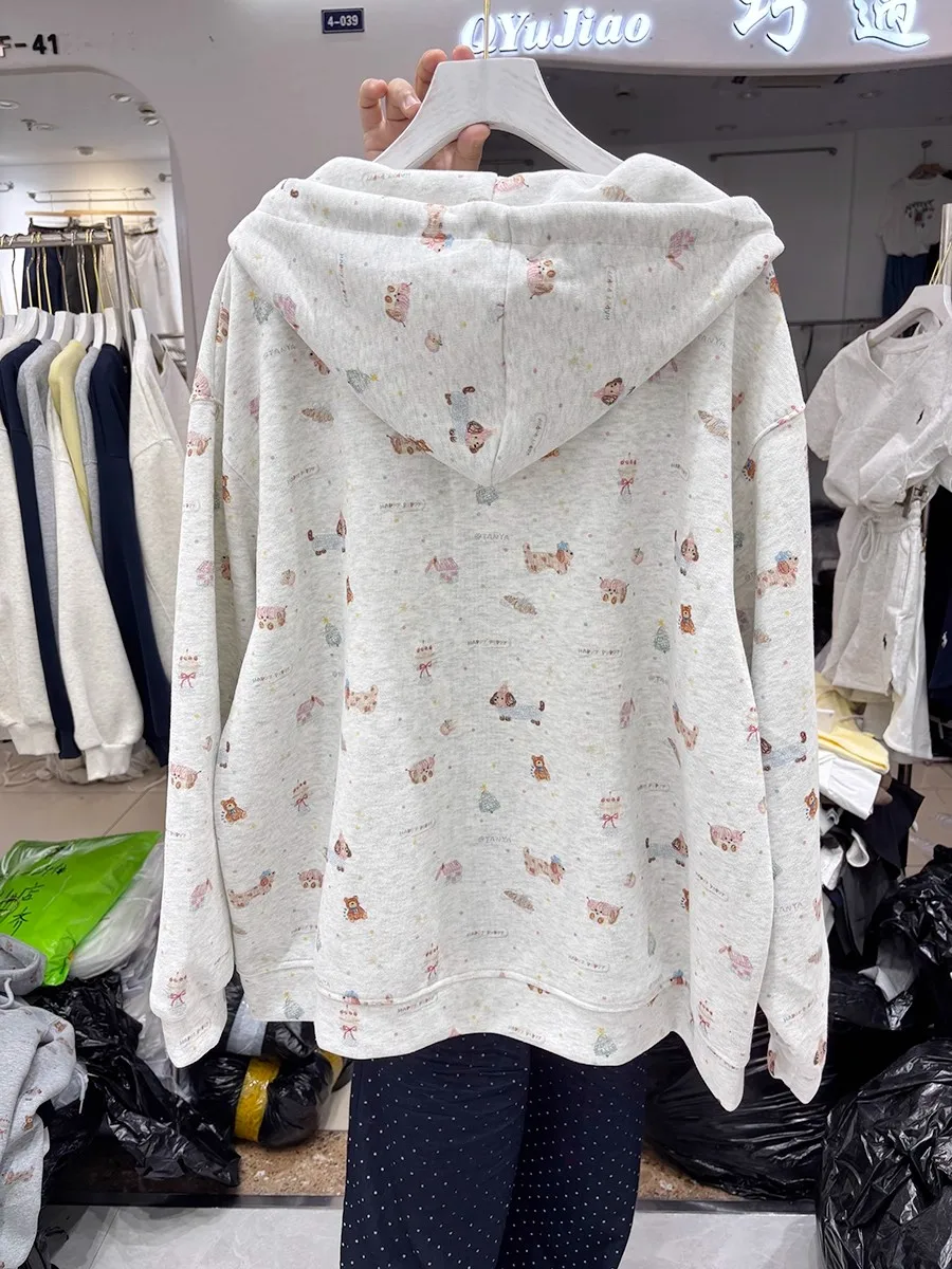 Sudadera Holgada con Estampado de Perro para Mujer, Talla Grande 300, Estilo Coreano, Informal, para Otoño, Nueva Llegada