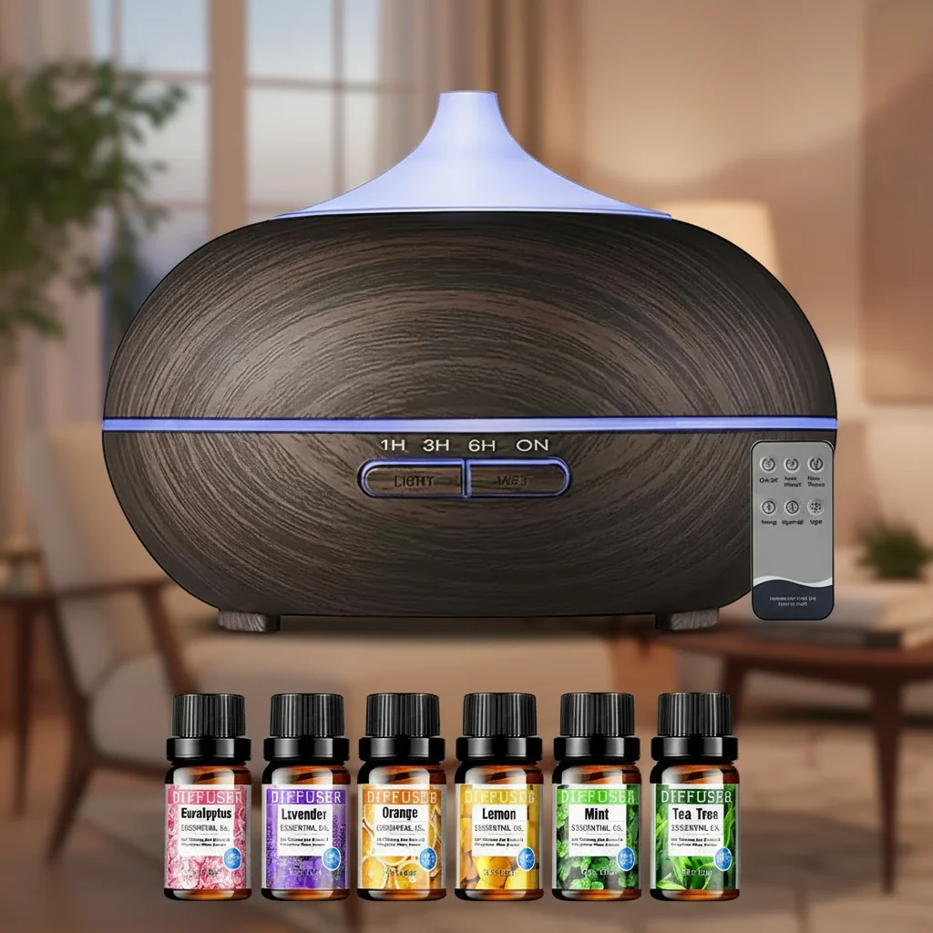 

Ультразвуковой диффузор для эфирных масел 550 мл с автоматическим отключением и 4 настройками таймера для дома, спальни, гостиной, ароматерапии