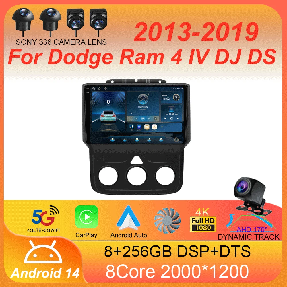 Car Radio Android 14 For Dodge Ram 4 IV DJ DS 2013 - 2019 Multimedia Video Player Navigation stereo GPS No 2din 2 din dvd