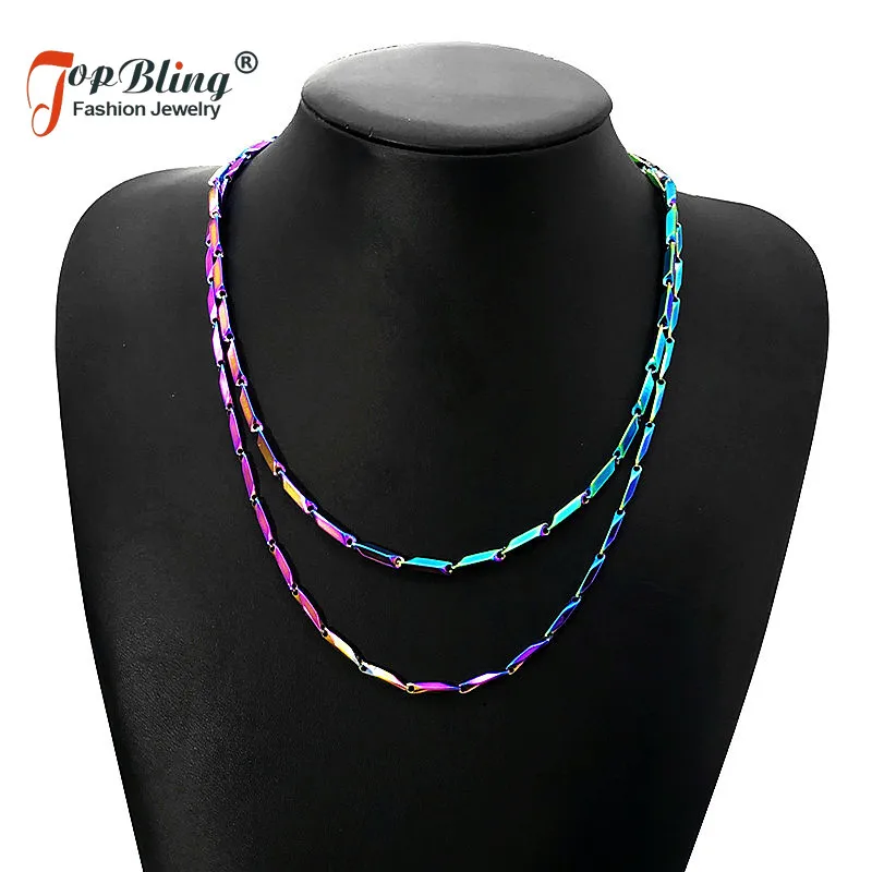 

TopBling Titanium Steel Colorful Rice Shape Link Chains Necklace Jewelry Accessories Men Women Gift