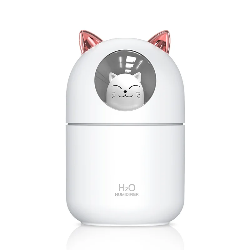 300ML sevimli Pet kedi USB Mini hava nemlendirici aromalı uçucu yağ difüzör renk işık büyük Spary dilsiz küçük hediye ev yatak odası için