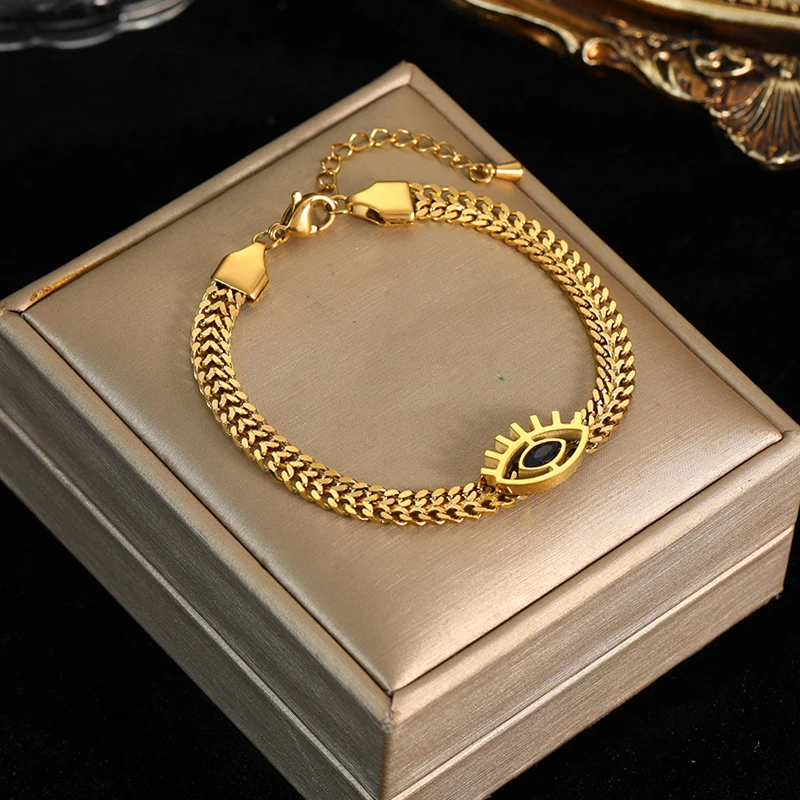 EILIECK 316L Edelstahl Blauer Zirkon Kristall Charm Halskette Ohrringe Armband Für Frauen Goldfarben Schmucksets Accessoires – Detail 17