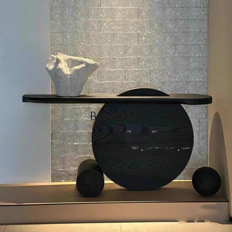 

Medieval wabi-sabi black solid wood case decorative table entrance table retro and simple