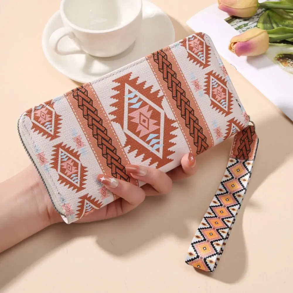 Bohemian Style Long Wallet PU Leather Large Capacity Coin Purse Waterproof Multi Card Slots Card Holder