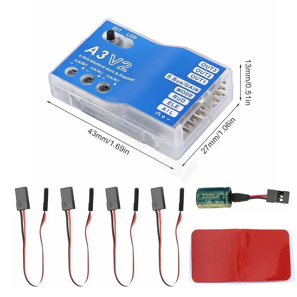A3 V2 Flight Controller Stabilizer Three-Axis Gyroscope One Click Automatic Hovering 4 Flight Modes for RC Aircraft Fixed Wing